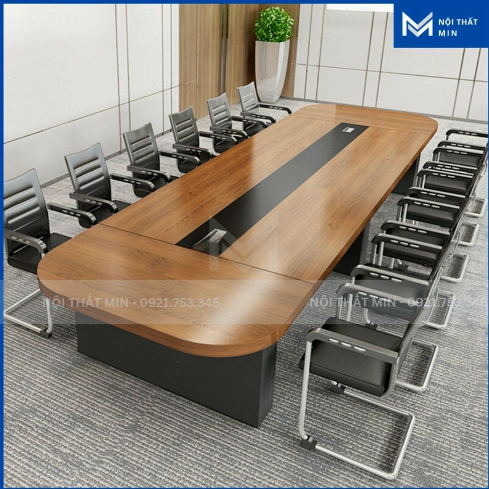 Bàn họp văn phòng chân gỗ MIN-BH028 với chất liệu gỗ công nghiệp cao cấp