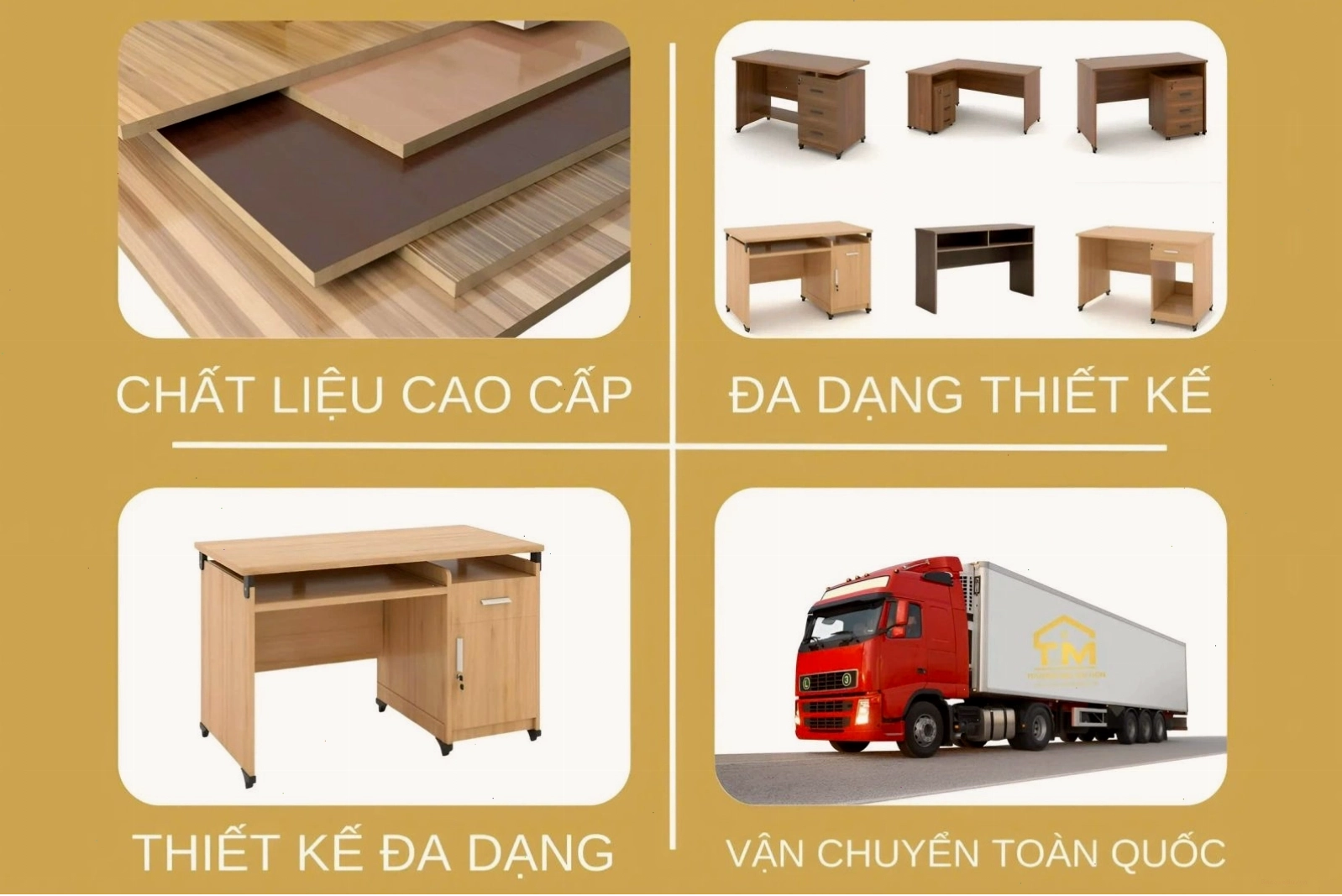 Bàn làm việc gỗ với đường vân đẹp mắt, thể hiện sự sang trọng