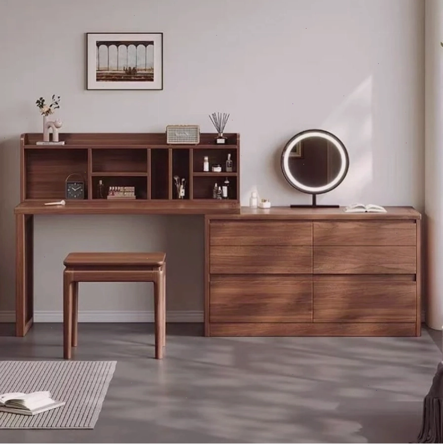 Bàn làm việc kết hợp bàn trang điểm MDF màu vân gỗ tiện lợi