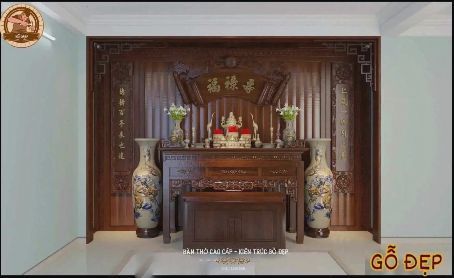 Bàn thờ gia tiên mang vẻ đẹp hiện đại, sang trọng, phù hợp không gian sống mới