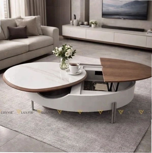 Bàn trà sofa AD2512 với mặt đá sang trọng, chân bàn kim loại chắc chắn, bền đẹp
