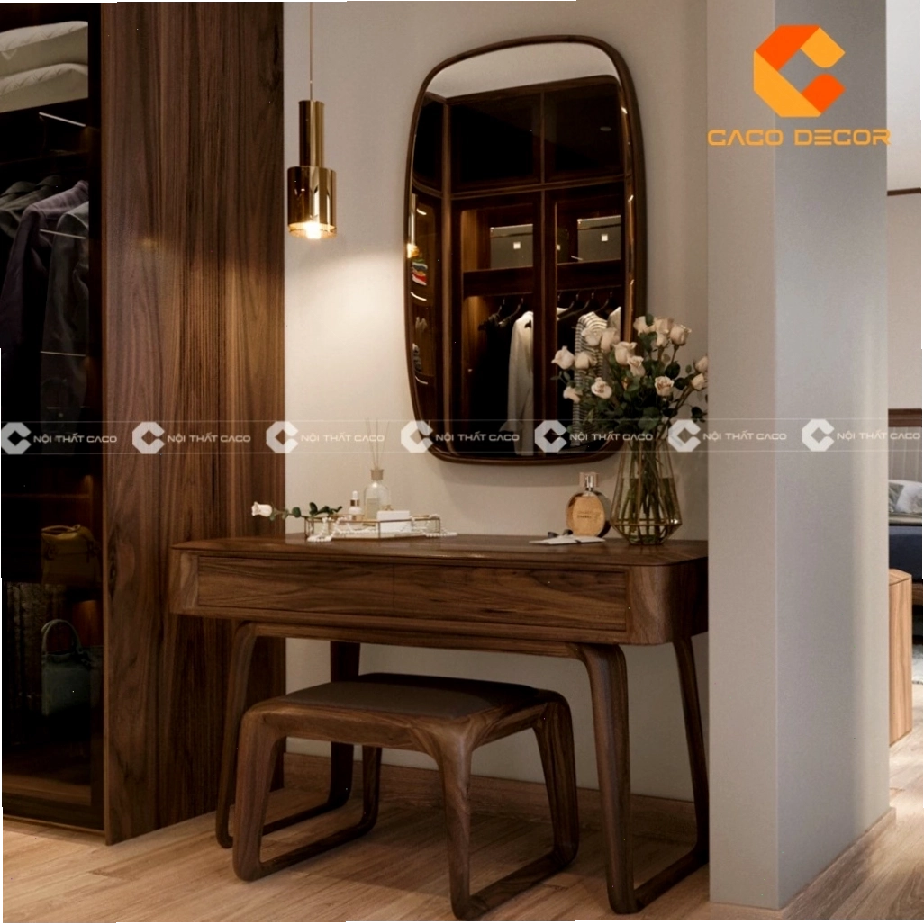 Bàn trang điểm gỗ óc chó có ngăn kéo âm hiện đại