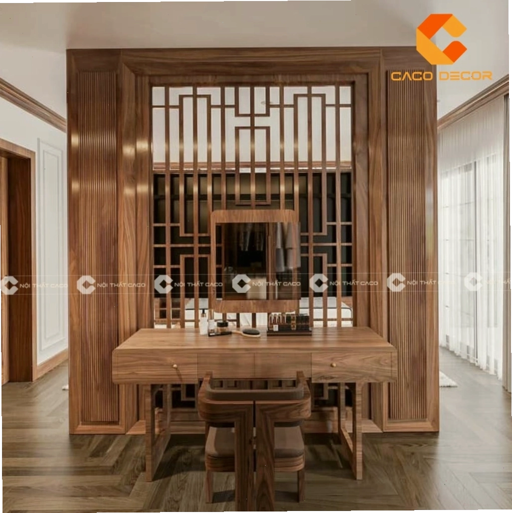 Bàn trang điểm gỗ óc chó đang trong quá trình sơn hoàn thiện