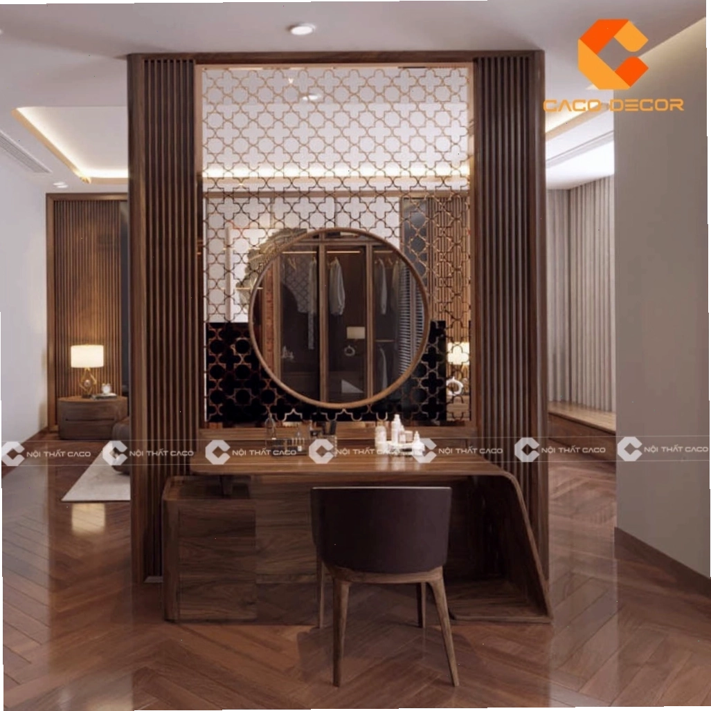 Bàn trang điểm gỗ óc chó tích hợp nhiều ngăn kéo và hộc tủ