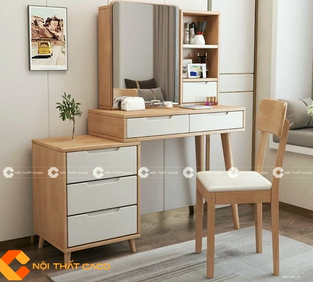 Bàn Trang Điểm Gỗ Sồi Phủ Sơn Thanh Lịch, Đa Năng - BTD052