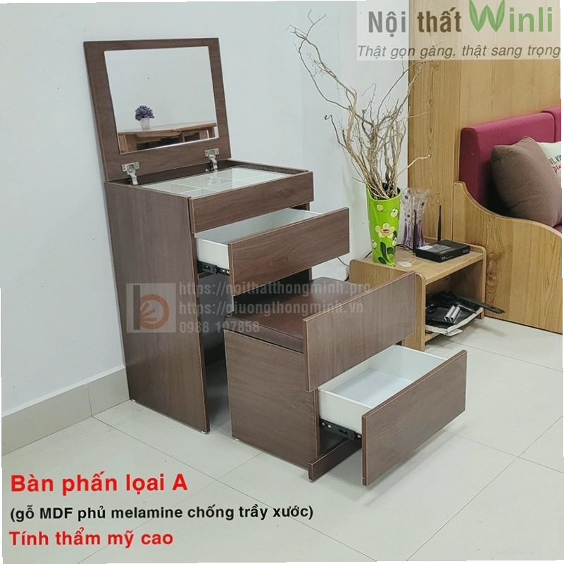 Bàn trang điểm thông minh 3 trong 1 màu trắng, nhỏ gọn và tiện dụng