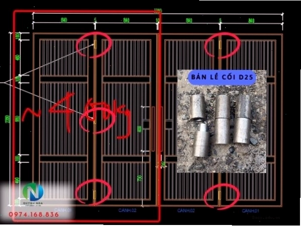 Bản vẽ kỹ thuật của bản lề cối