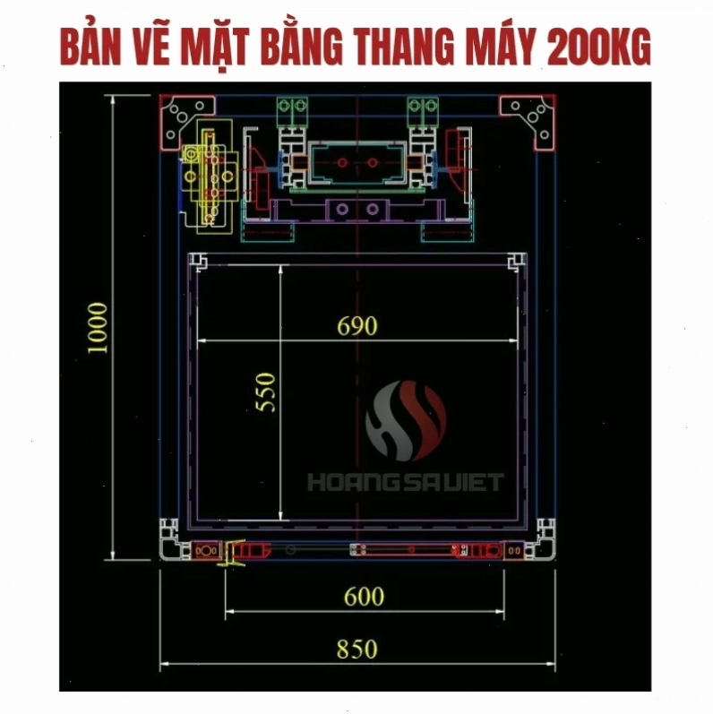 Bản vẽ mặt bằng thang máy 200kg