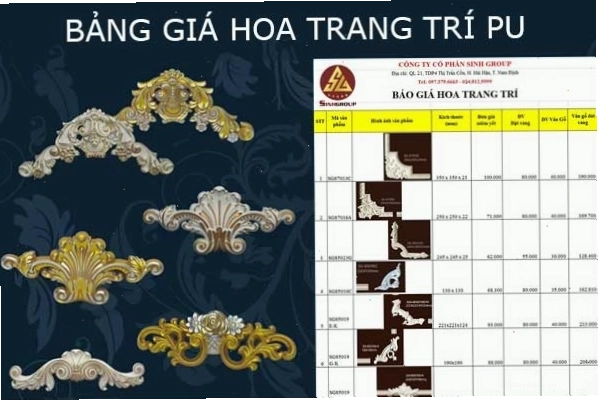 Bảng giá hoa trang trí pu và các loại phào chỉ tường, trần