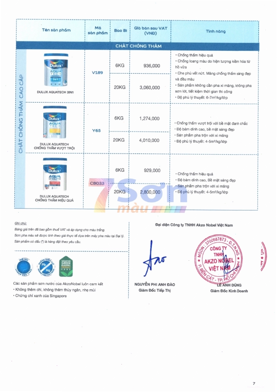 Bảng giá sơn Dulux Chống thấm