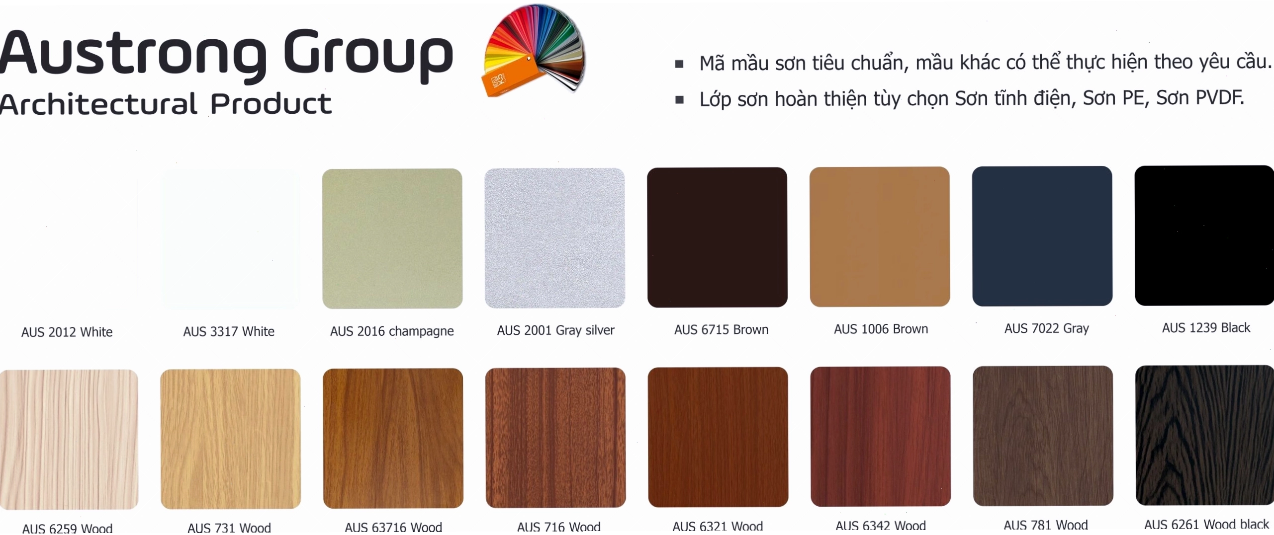 Bảng màu đa dạng của sản phẩm trần nhôm