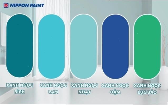 Bảng màu xanh ngọc gồm những sắc độ như xanh ngọc bích, xanh ngọc lam, xanh ngọc nhạt, xanh ngọc đậm