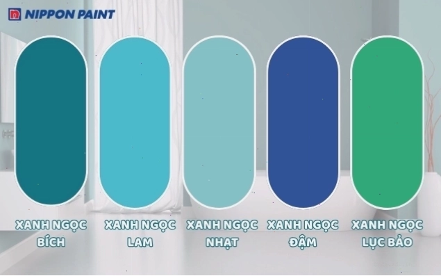 Bảng màu xanh ngọc gồm những sắc độ như xanh ngọc bích, xanh ngọc lam, xanh ngọc nhạt, xanh ngọc đậm