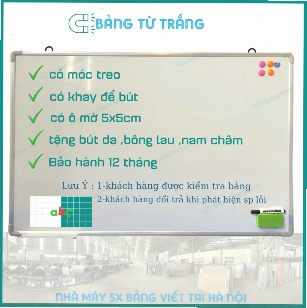 Bảng từ trắng HG10 có móc treo, khay để bút, tặng kèm phụ kiện