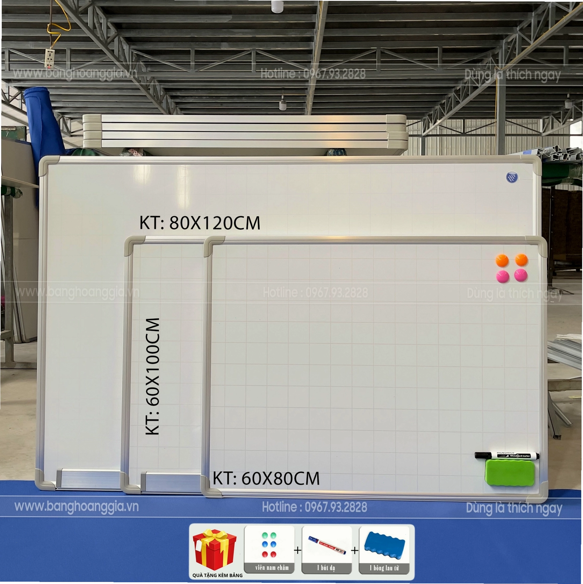 Bảng từ trắng treo tường HG10 nhiều kích thước, giá cả phải chăng