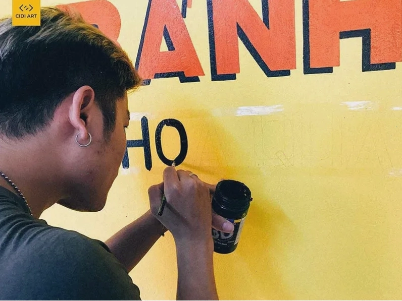 Báo giá vẽ tranh tường logo cửa hàng của Cidiart