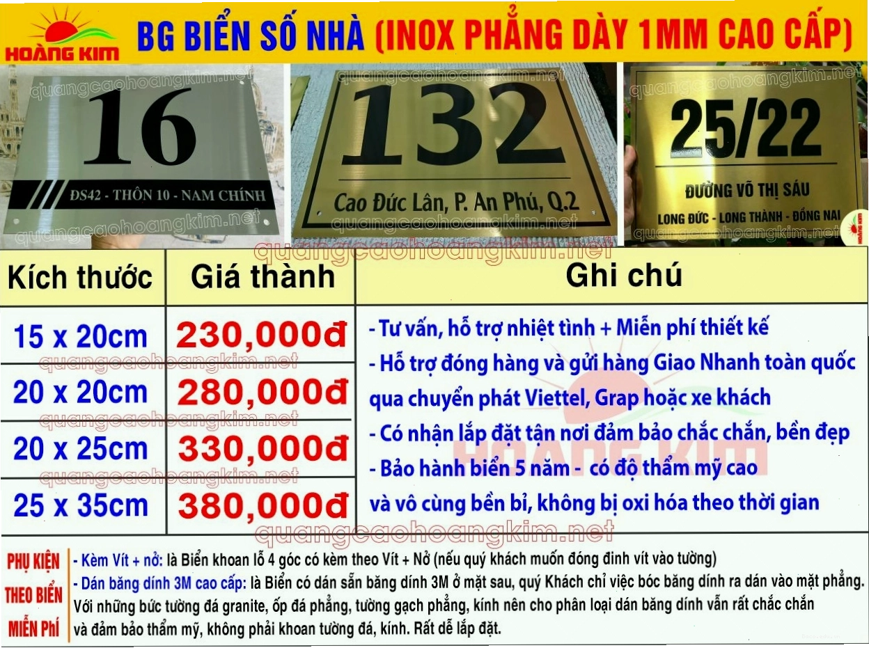 Biển số nhà inox phẳng, dày 1mm, cao cấp