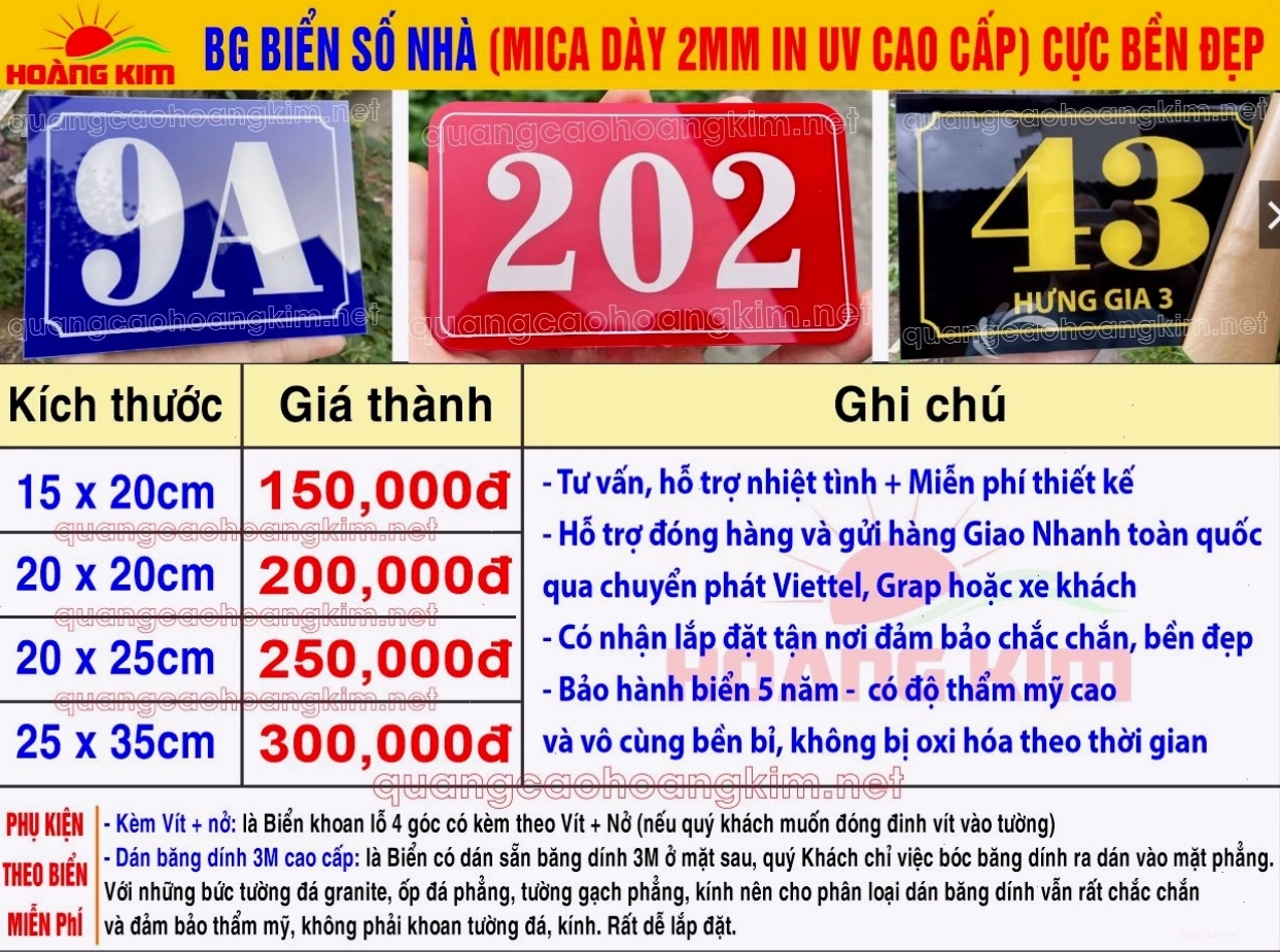 Biển số nhà mica in UV cực bền đẹp