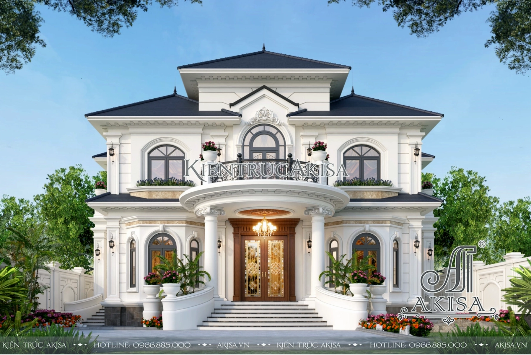 Biệt thự tân cổ điển mái Nhật với độ vươn mái rộng, tạo nên vẻ đẹp giao thoa tinh tế giữa sang trọng và an nhiên