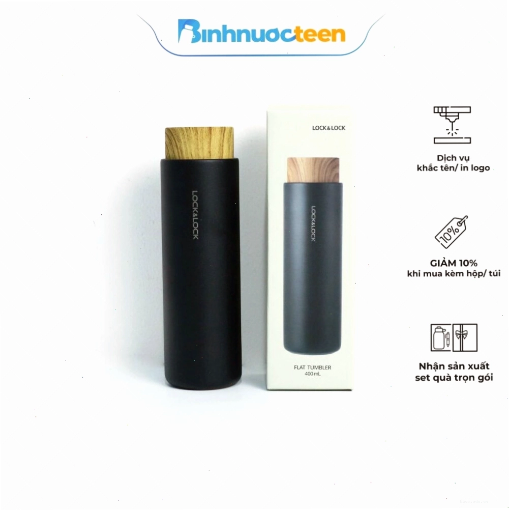 Bình Giữ Nhiệt LocknLock 400ml Nắp Gỗ Flat LHC4227 với nắp gỗ sang trọng