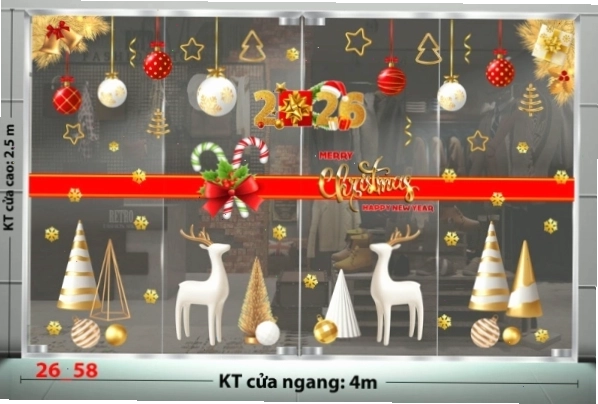 Bộ decal dán tường Noel với các nhân vật ông già tuyết, tuần lộc sinh động
