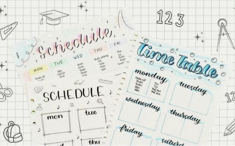 Cách trang trí thời khóa biểu bằng tiếng Anh với các mục rõ ràng và dễ theo dõi