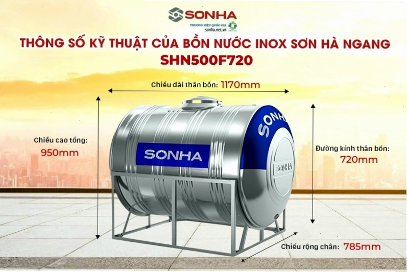 Cận cảnh các đường ren kết nối trên bồn nước Sơn Hà 500L ngang