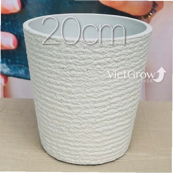 Chậu giả đá màu trắng, đường kính 20cm, mã FLORAL ZS1, nhỏ gọn, thích hợp cho cây để bàn