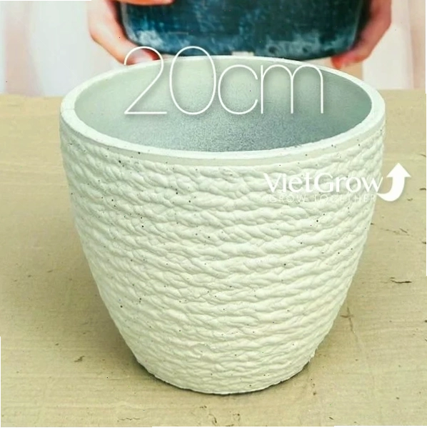 Chậu giả đá màu trắng, đường kính 22cm, mã FLORAL DX1, thiết kế tối giản, dễ dàng phối hợp