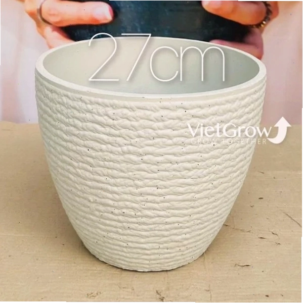 Chậu giả đá màu trắng, đường kính 27cm, mã FLORAL DX2, sang trọng và hiện đại