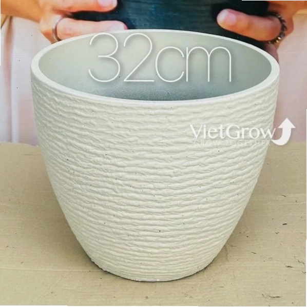 Chậu giả đá màu trắng, đường kính 32cm, mã FLORAL DX3, vẻ đẹp hiện đại, sang trọng