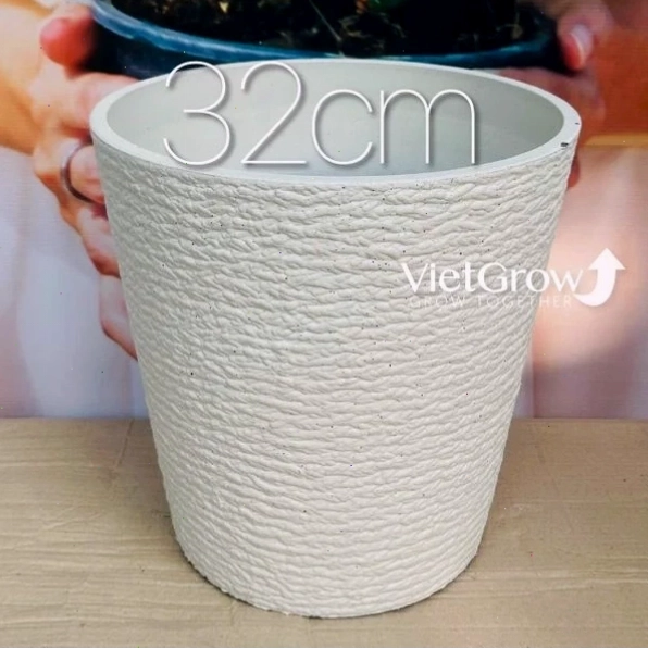 Chậu giả đá màu trắng, đường kính 32cm, mã FLORAL ZS3, phong cách giả xi măng độc đáo