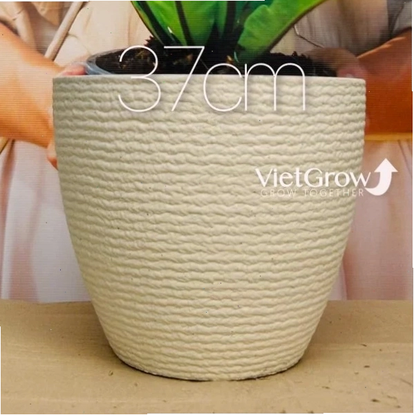 Chậu giả đá màu trắng, đường kính 37cm, mã FLORAL DX4, thiết kế tinh tế, nâng tầm không gian