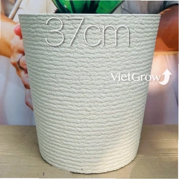 Chậu giả đá màu trắng, đường kính 37cm, mã FLORAL ZS4, phong cách giả xi măng, mạnh mẽ