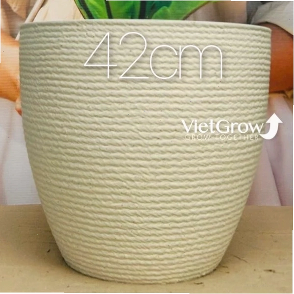 Chậu giả đá màu trắng, đường kính 42cm, mã FLORAL DX5, vẻ ngoài bóng bẩy, hiện đại