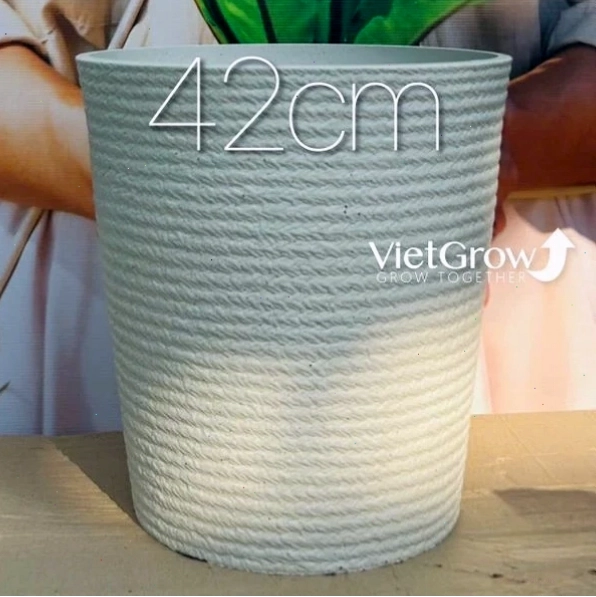 Chậu giả đá màu trắng, đường kính 42cm, mã FLORAL ZS5, bề mặt nhám, sang trọng