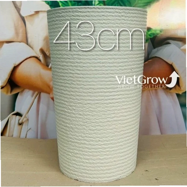 Chậu giả đá màu trắng, đường kính 43cm, mã FLORAL YT3, kích thước lớn, phù hợp cây cảnh lâu năm