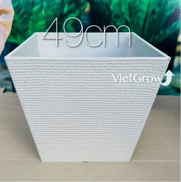 Chậu giả đá màu trắng, đường kính 49cm, mã FLORAL ZF4, không gian trồng cây thoải mái