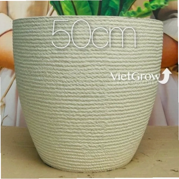 Chậu giả đá màu trắng, đường kính 50cm, mã FLORAL DX6, mẫu chậu cỡ lớn cho không gian sân vườn