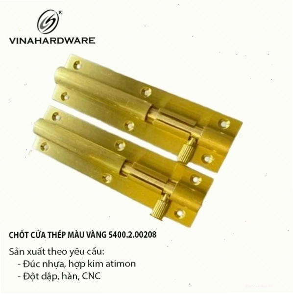 Chốt cửa thép mạ màu vàng Vinahardware - DCI028V