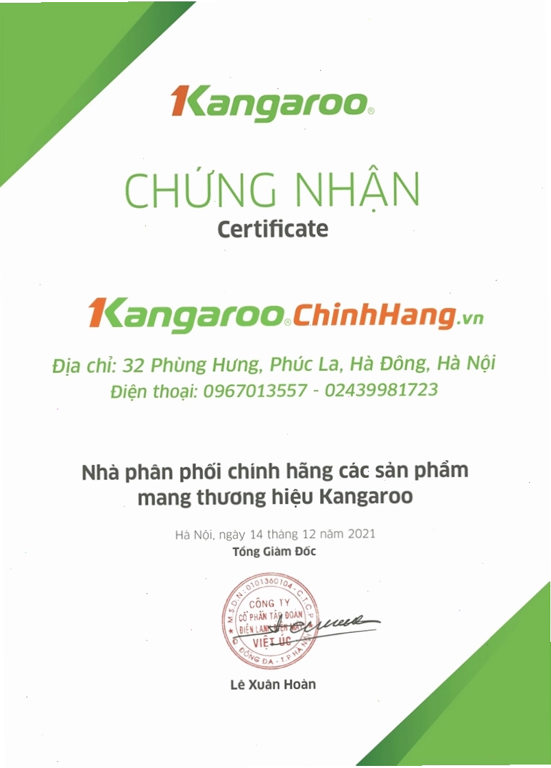 Chứng nhận đại lý Kangaroo - Đảm bảo chất lượng sản phẩm