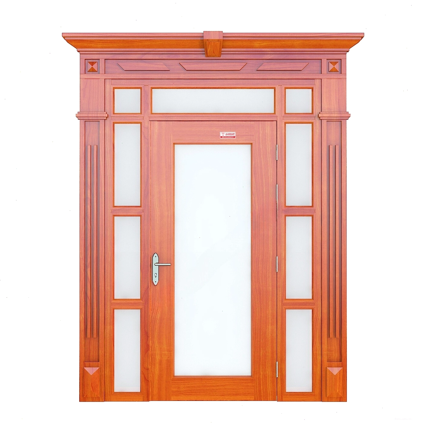 Cửa thép vân gỗ Luxury vách kính Alusmart LX1H0K-VK-1TK với thiết kế sang trọng và hiện đại