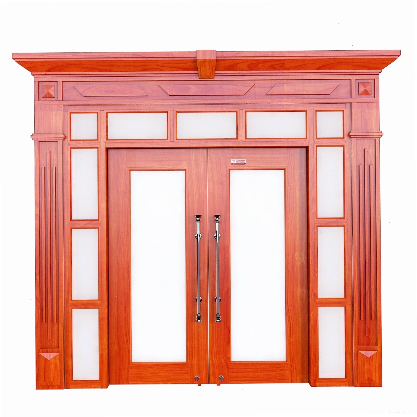 Cửa thép vân gỗ Luxury vách kính Alusmart LX2H0K-VK-2TK song ngang