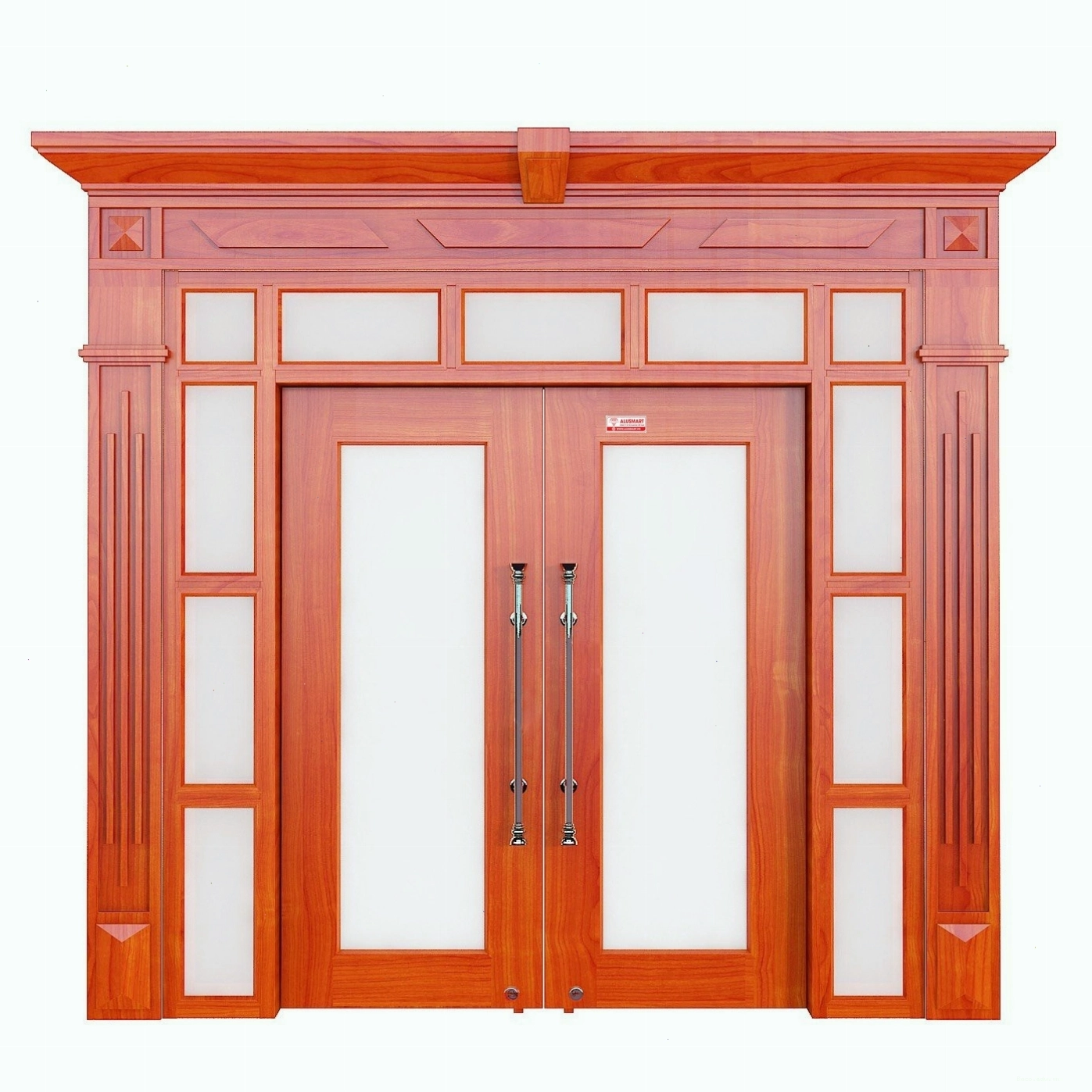 Cửa thép vân gỗ Luxury vách kính Alusmart LX2H0K-VK-3TK với 3 vách kính tạo cảm giác không gian mở
