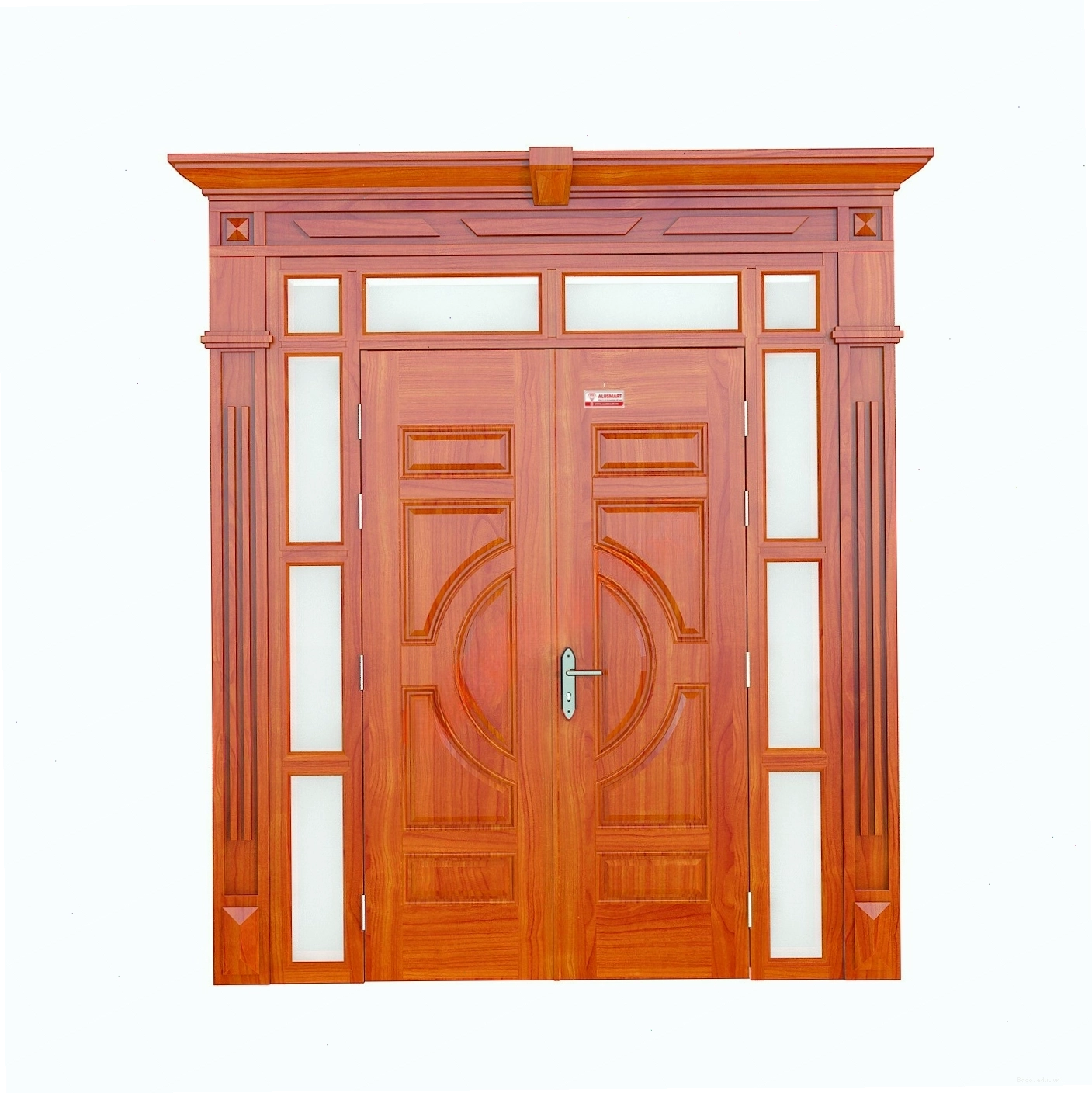 Cửa thép vân gỗ Luxury vách kính Alusmart LX2H10-VK-2TK với hai cánh mở rộng rãi