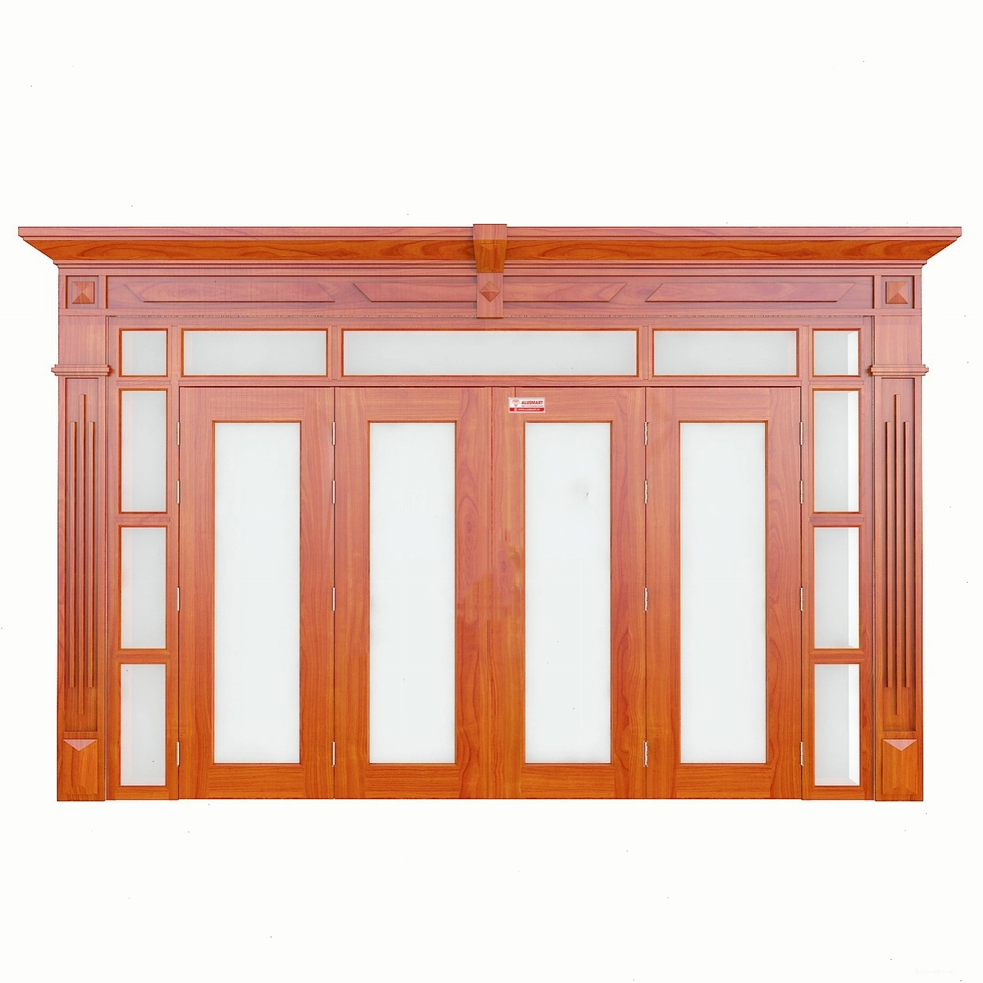 Cửa thép vân gỗ Luxury vách kính Alusmart LX4H0K-VK-3TK với thiết kế 3 vách kính ấn tượng