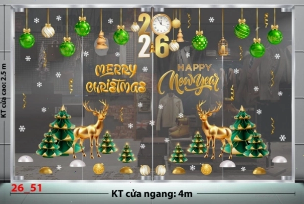 Decal dán tường combo 51 với ông già tuyết và cây thông