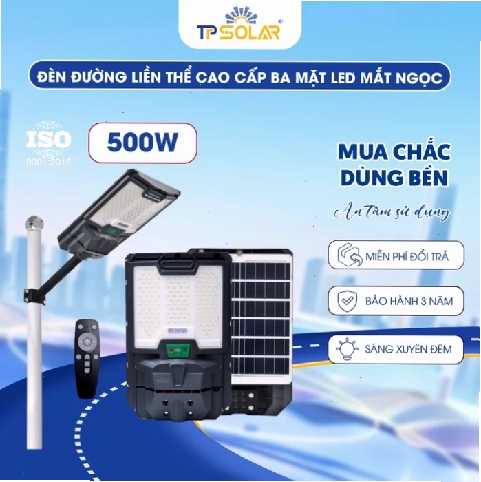 Đèn đường liền thể cao cấp 3 mặt LED mắt ngọc năng lượng mặt trời TP SOLAR LT11