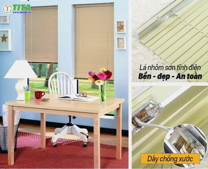 Độ bền và tính năng của rèm sáo nhôm được thể hiện qua chi tiết sản phẩm.