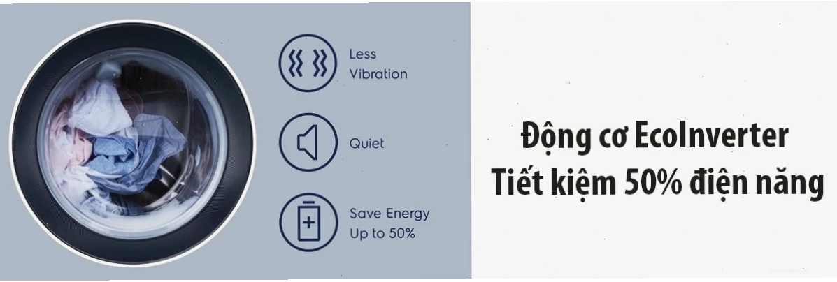 Động cơ EcoInverter trên máy giặt Electrolux giúp tiết kiệm điện năng hiệu quả.